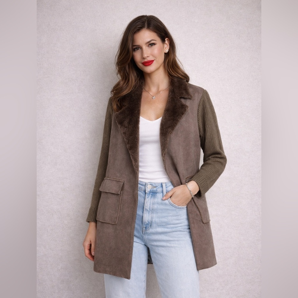 Anthropologie Piper fur lined Sweater Coat Brown, sz M